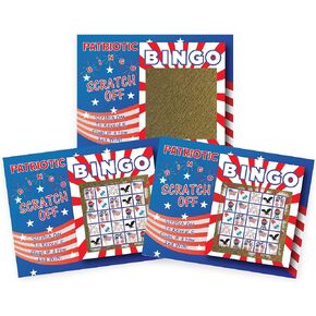 My Scratch Offs 26 حزمة من بطاقات لعبة Bingo Scratch Off من بطاقات ألعاب بطاقات اليانصيب المزيفة لحفلات البالغين، الرابع من يوليو 3x4