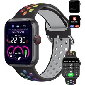 Smart Watch for Android & iOS Phones, Smartwatch 2.09 Touchscreen Activity Tracker with Sleep Monitor Pedometer Fitness Tracker Compatible with iPhone for Kids Women Men (Rainbow Black)