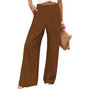 Women's Wide Leg Casual Long Pants High Elastic Waisted in The Back Business Offices Trousers Straight Pants with Pocket