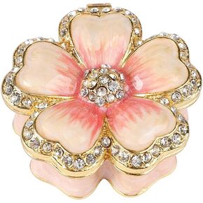 Janshe Cul Sakura Trinket Boxes Hinged Hand-Painted Enameled Flower Figurine Ornaments Craft Gift for Home Decor, Pink