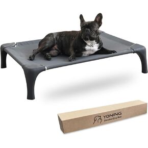 Yaning Elevated Dog Bed for Large Dogs, Easy to Assemble Raised Dog Cot Bed with Pet-Friendly Feet, Durable Outdoor Dog Bed with Aluminum Alloy Frame, Breathable Mesh (Light Grey)
