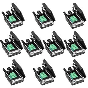 10PCS (5PCS Male 5PCS Female) DB15 Solderless Breakout Connector, RS232 D-SUB DB15 Serial to 15Pin Port Terminal Block with Case Long Bolts Tail Pipe