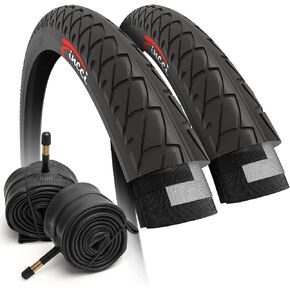 Fincci Set Foldable Slick 26 x 1.95 Bike Tires with Schrader Valve Inner Tubes for Mountain MTB Road Hybrid Bicycle 50-559