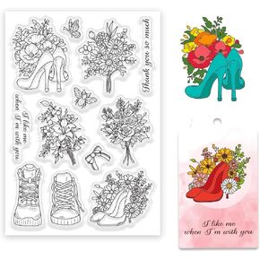 ORIGACH Bow and Holiday Greetings Clear Stamps for Cards Making DIY Scrapbooking Photo Album Decoration, 6.3x4.3inch