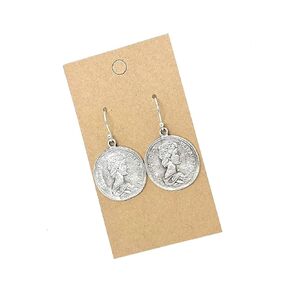 Vintage Look Coin Charm Dangle on Sterling Silver Earrings