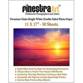11" X 17" Premium Matte Bright White Inkjet Double Sided Photo Paper - 50 Sheets