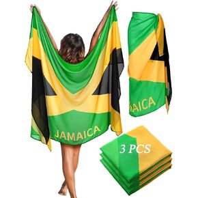 3 Jamaican Beach Sarong Women Swimsuit Wrap Long Coverups Jamaican Flag Scarf Women Swimwear Cover up Beach Skirt Summer Bikini Beach Sheer Scarf Outfits Jamaican Clothes for Women