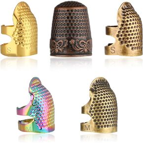 5 Pcs Metal Thimbles for Hand Sewing, Adjustable Sewing Thimble for Finger Protector, Metal Sewing Thimble for Hand Quilting Embroidery Fingertip Protector