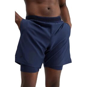 Fabletics Men's The Fundamental Short (Lined), Workout, Running, Training, Gym, Yoga, Ultra Lightweight, Athletic, 7" Inseam, XL, Navy