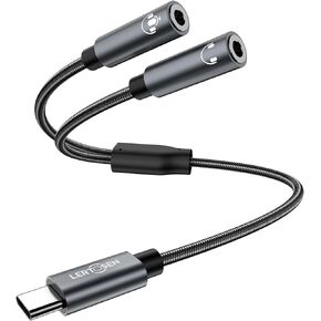 USB C Microphone Adapter,LERTOSEN USB C to Dual 3.5mm Female Aux Headphone Jack Y Splitter Mic Audio Adapter,Compatible with iPhone 15 Pro Max/15 Pro/15 Plus,Samsung Galaxy S24/S23/S21/S20,Pixel 7/6/5