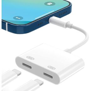 موزع محول سماعة رأس iPhone معتمد من rosyclo Apple MFi، 2 في 1 كابل محول لايتنينج مزدوج دونجل للموسيقى + الشحن + الاتصال + التحكم في مستوى الصوت، متوافق مع iPhone 12/11/XS/XR/8/7، iPad in Kuwait