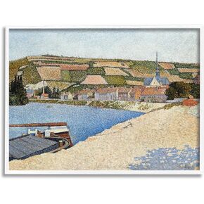 Stupell Industries Rural Waterside Town Boat Dock Distant Farmland, Design by Lettered and Lined, White Framed, 30 x 24