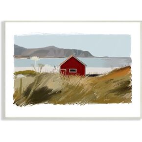 Stupell Industries Lakeside Rural Red House Distant Mountain View, Design by J. Weiss