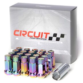 Circuit Performance Forged Steel Extended Hex Lug Nut for Aftermarket Wheels: 12x1.5 Neo Chrome - 20 Piece Set + Tool