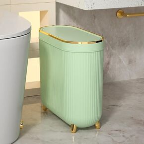 Aupekro Bathroom Trash Can with Lid, 3.1 Gallon/12 Liter Slim Rubbish Bin Wastebasket, Rectangular Plastic Narrow Garbage Container Bin for Living Room, Kitchen, Toilet, Office(Green)