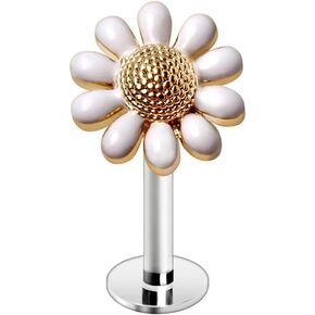 16 Gauge Gold Plated White Daisy Flower Labret