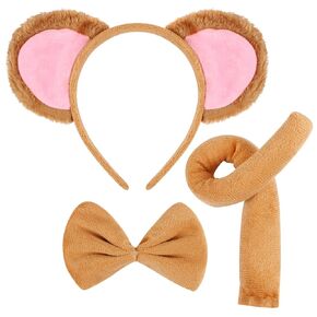 3 Pieces Monkey Costume Set Monkey Ears Headband Tail and Bow Tie Animal Fancy Dress Monkey Costume Kit Party Accessories for Halloween,Birthday,Christmas,Cosplay Dress Up Party Decorations