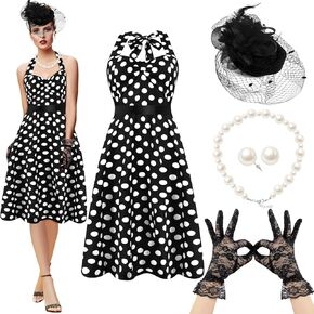 5 Pcs Women's Vintage Polka Dot Dress Retro Pencil Dress Floral Spring Costume for Tea Party Cocktail