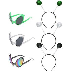 LMYOVE Alien Headband and Glasses Set Party Accessories for Halloween Costume, Martian Antenna Headband Bulk for Kids Adult
