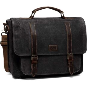 Kasqo Messenger Bag for Men, Vintage Waxed Canvas Water-Resistant 15.6 Inch Laptop Briefcase Shoulder Bag Satchel Bag for Work Business, Dark Grey
