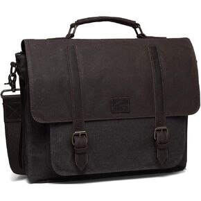 Kasqo Messenger Bag for Men, Vintage Waxed Canvas Water-Resistant 15.6 Inch Laptop Briefcase Shoulder Bag Satchel Bag for Work Business, Dark Grey