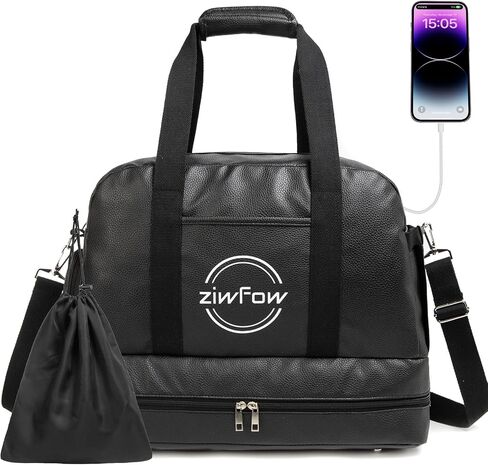Women's Leisure Travel Bag Gym Bag Weekend Bag for Women Leather Shoulder Duffel Bag with Wet Bag and Shoe Compartment 18.5 x 14.17 x 8.66 in in Saudi Arabia