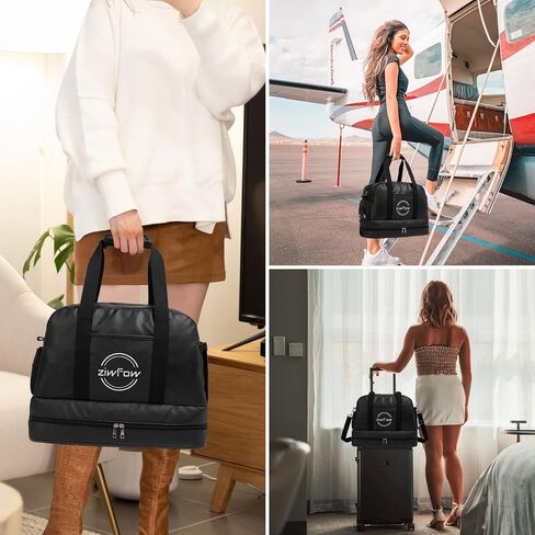 Women's Leisure Travel Bag Gym Bag Weekend Bag for Women Leather Shoulder Duffel Bag with Wet Bag and Shoe Compartment 18.5 x 14.17 x 8.66 in in Saudi Arabia