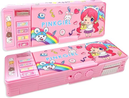 Pop Up Multifunction Pencil Case, Cute Cartoon Pen Box Organizer Stationery with Password Lock, Sharpener, Schedule, Whiteboard, School Supplies, Best Birthday Gifts for Kids Teens in Kuwait