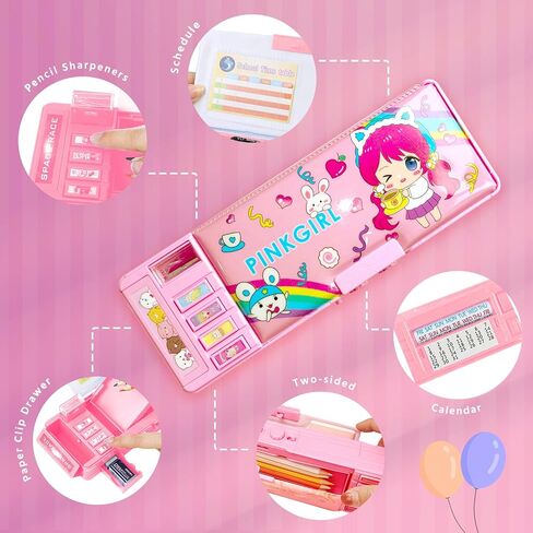 Pop Up Multifunction Pencil Case, Cute Cartoon Pen Box Organizer Stationery with Password Lock, Sharpener, Schedule, Whiteboard, School Supplies, Best Birthday Gifts for Kids Teens in Kuwait