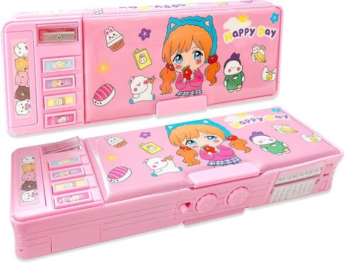 Pop Up Multifunction Pencil Case, Cute Cartoon Pen Box Organizer Stationery with Password Lock, Sharpener, Schedule, Whiteboard, School Supplies, Best Birthday Gifts for Kids Teens in Kuwait