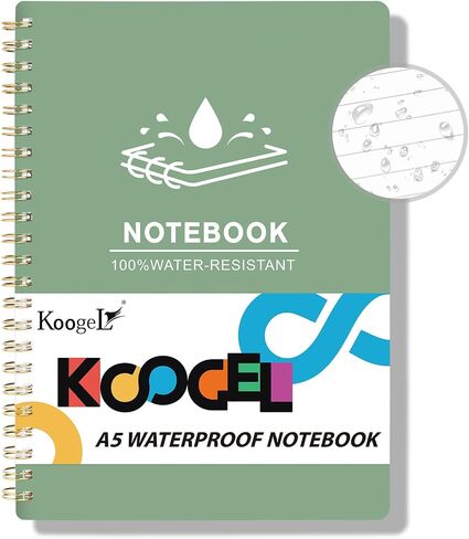 Koogel Spiral Notebook A5, Waterproof Notepad Ruled Notebook 60 Sheets Stone Paper All Weather Notebook for School Office Camping Outdoor Activities, Black in Saudi Arabia