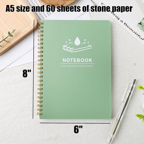 Koogel Spiral Notebook A5, Waterproof Notepad Ruled Notebook 60 Sheets Stone Paper All Weather Notebook for School Office Camping Outdoor Activities, Black in Saudi Arabia