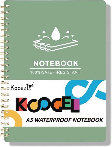 Koogel Spiral Notebook A5, Waterproof Notepad Ruled Notebook 60 Sheets Stone Paper All Weather Notebook for School Office Camping Outdoor Activities, Black in Saudi Arabia