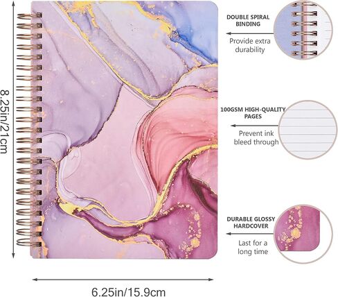 Cute Mini Spiral Notebook, 8.25" x 6.25" Journal with Durable Hardcover and 160 College Lined Pages - 100 gsm Thick A5 Paper (Pink Marble) in Saudi Arabia