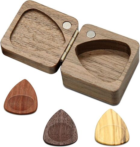 Wood Guitar Picks with Guitar Pick Box, Personalized Guitar Picks Holder, Guitar Pick Case Storage for Boyfriend Coworker Son Husband, Guitar and Bass Accessories(1Guitar Pick Holder & 3 Guitar Picks) in Saudi Arabia
