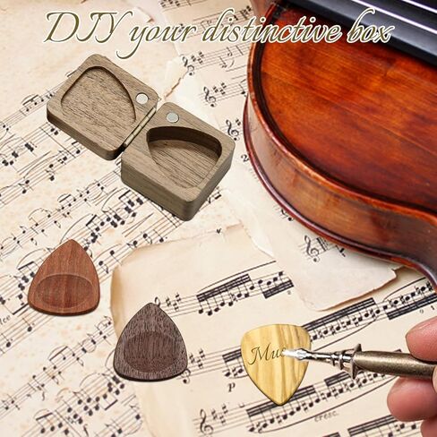 Wood Guitar Picks with Guitar Pick Box, Personalized Guitar Picks Holder, Guitar Pick Case Storage for Boyfriend Coworker Son Husband, Guitar and Bass Accessories(1Guitar Pick Holder & 3 Guitar Picks) in Saudi Arabia