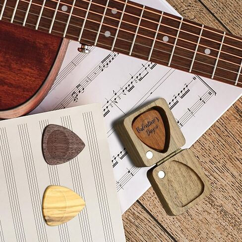 Wood Guitar Picks with Guitar Pick Box, Personalized Guitar Picks Holder, Guitar Pick Case Storage for Boyfriend Coworker Son Husband, Guitar and Bass Accessories(1Guitar Pick Holder & 3 Guitar Picks) in Saudi Arabia