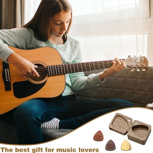 Wood Guitar Picks with Guitar Pick Box, Personalized Guitar Picks Holder, Guitar Pick Case Storage for Boyfriend Coworker Son Husband, Guitar and Bass Accessories(1Guitar Pick Holder & 3 Guitar Picks) in Saudi Arabia