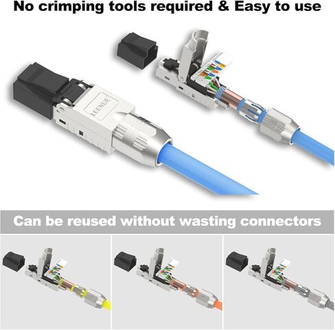 RJ45 Cat7 موصل أداة خالية من الأدوات RJ45 إنهاء التوصيل قابلة لإعادة الاستخدام محمية لكابلات إيثرنت 10 جيجابت في الثانية POE 4 Pack in Kuwait