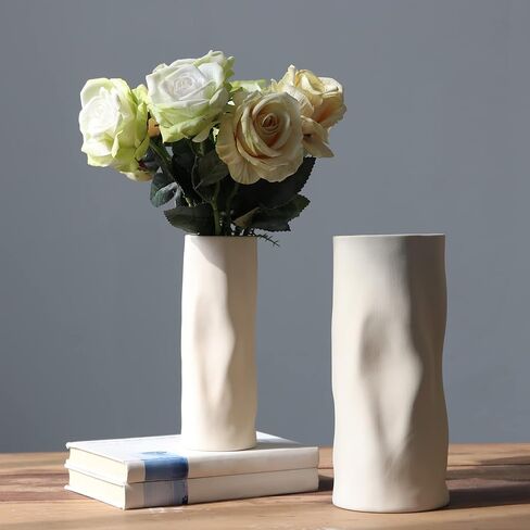Abbittar Ceramic Vase Set of 2, 10.7" and 9" H Large Flower Vases for Rustic Home Decor, Modern Farmhouse Decor, Living Room Decor, Table, Counter, Mantel and Entryway Decor (Beige) in Saudi Arabia
