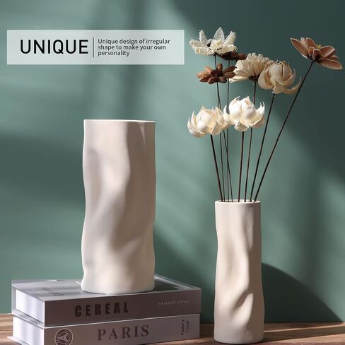 Abbittar Ceramic Vase Set of 2, 10.7" and 9" H Large Flower Vases for Rustic Home Decor, Modern Farmhouse Decor, Living Room Decor, Table, Counter, Mantel and Entryway Decor (Beige) in Saudi Arabia