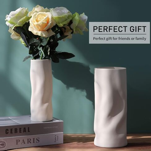 Abbittar Ceramic Vase Set of 2, 10.7" and 9" H Large Flower Vases for Rustic Home Decor, Modern Farmhouse Decor, Living Room Decor, Table, Counter, Mantel and Entryway Decor (Beige) in Saudi Arabia