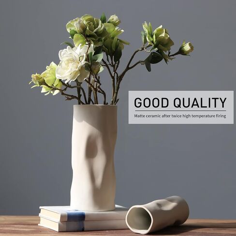 Abbittar Ceramic Vase Set of 2, 10.7" and 9" H Large Flower Vases for Rustic Home Decor, Modern Farmhouse Decor, Living Room Decor, Table, Counter, Mantel and Entryway Decor (Beige) in Saudi Arabia