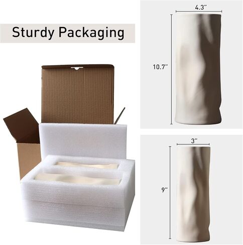 Abbittar Ceramic Vase Set of 2, 10.7" and 9" H Large Flower Vases for Rustic Home Decor, Modern Farmhouse Decor, Living Room Decor, Table, Counter, Mantel and Entryway Decor (Beige) in Saudi Arabia