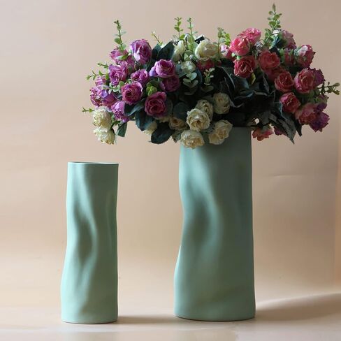 Abbittar Ceramic Vase Set of 2, 10.7" and 9" H Large Flower Vases for Rustic Home Decor, Modern Farmhouse Decor, Living Room Decor, Table, Counter, Mantel and Entryway Decor (Beige) in Saudi Arabia