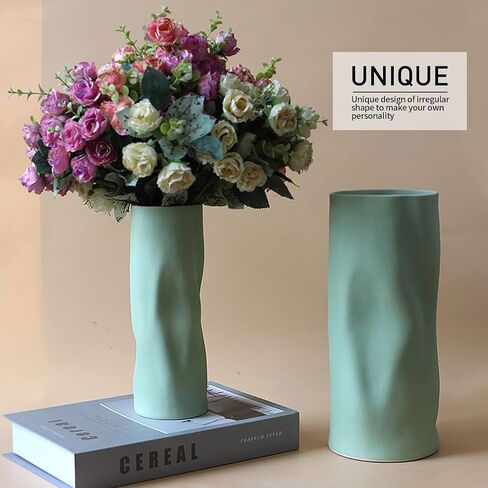 Abbittar Ceramic Vase Set of 2, 10.7" and 9" H Large Flower Vases for Rustic Home Decor, Modern Farmhouse Decor, Living Room Decor, Table, Counter, Mantel and Entryway Decor (Beige) in Saudi Arabia