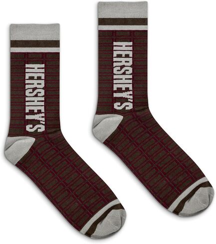 Tee Luv Men's Hershey's Crew Socks - Hersheys Chocolate Candy Logo Grid Socks (Brown/Red/Gray) in Saudi Arabia