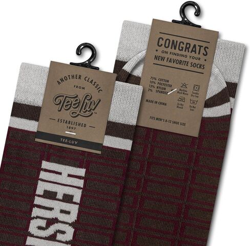 Tee Luv Men's Hershey's Crew Socks - Hersheys Chocolate Candy Logo Grid Socks (Brown/Red/Gray) in Saudi Arabia