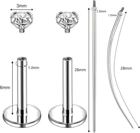 16g/18g Internal Thread CZ Stud Piercing Jewelry Surgical Steel Tragus Monroe Lip Helix Cartilage Earrings Studs for Women Men in Kuwait