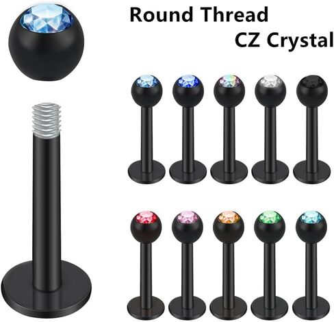 10pc Mixed Color Crystal 16g Steel Labret Stud Lip Ear Tragus Monroe Ring Piercing Jewelry Set in Saudi Arabia